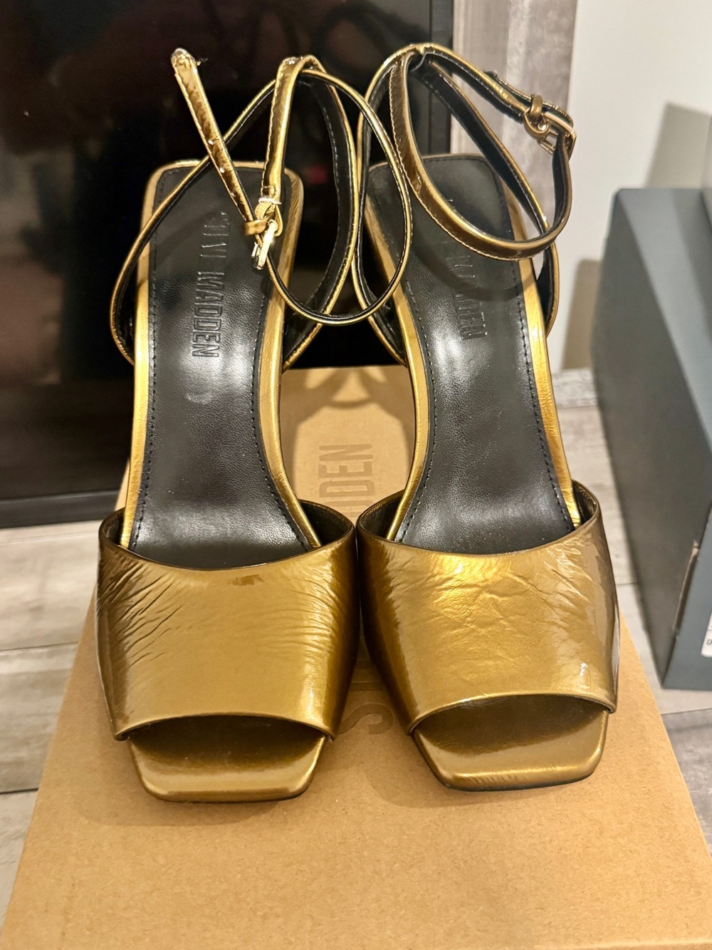 Steve Madden Metallic Gold Open-Toe Ankle-Strap Heels
